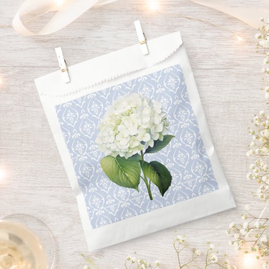 Blauwe Damast Witte Hydrangea Bedankzakje (Geknipt)