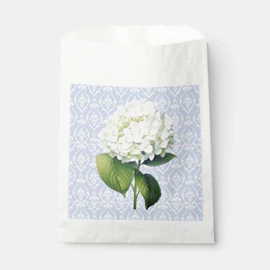 Blauwe Damast Witte Hydrangea Bedankzakje (Voorkant)