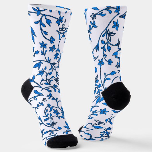 Blauwe Damasts op Wit Sokken (Gebogen)