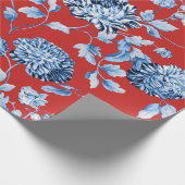 Blauwe Dame Kerstmis, Grote Floral Toile Cadeaupapier (Hoek)