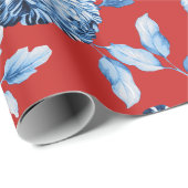 Blauwe Dame Kerstmis, Grote Floral Toile Cadeaupapier (Rol Hoek)