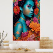 Blauwe dame met spiraalhaar poster (Keuken)