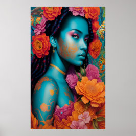 Blauwe dame met spiraalhaar poster