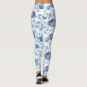Blauwe Dame Modern  Botanische Floral Toile Leggings (Achterkant)