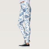 Blauwe Dame Modern  Botanische Floral Toile Leggings (Links)