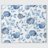 Blauwe Dame Modern  Grote Floral Toile White Cadeaupapier (Vlak)