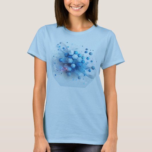 Blauwe dames hexagon design T-Shirt (Voorkant)