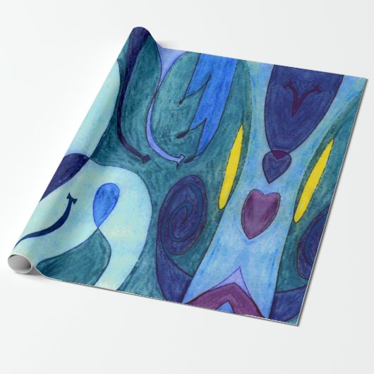 Blauwe dampen cadeaupapier (Uitgerold)