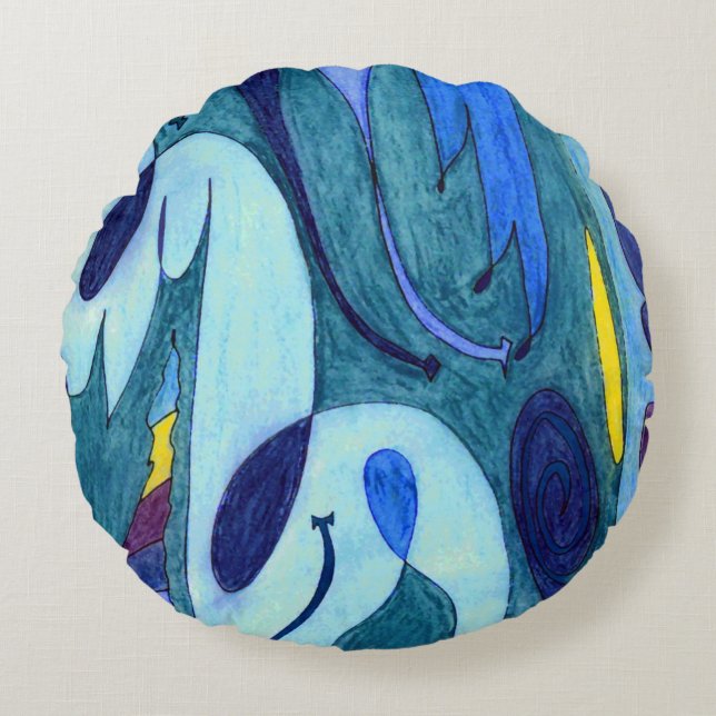 Blauwe dampen rond kussen (Voorkant)