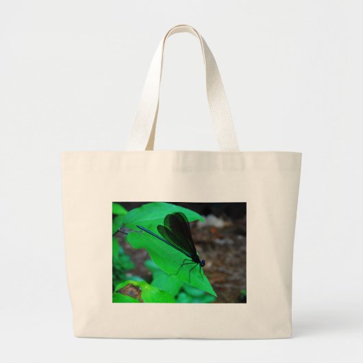 Blauwe Damselfly op een groen blad. Grote Tote Bag (Voorkant)