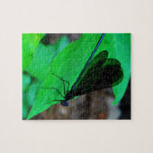 Blauwe Damselfly op een groen blad. Legpuzzel (Horizontaal)