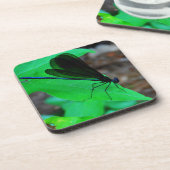 Blauwe Damselfly op een groen blad. Onderzetter (Linkerzijde)