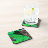 Blauwe Damselfly op een groen blad. Onderzetter (Rechterzijde)