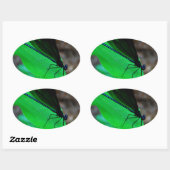 Blauwe Damselfly op een groen blad. Ovale Sticker (Vel)