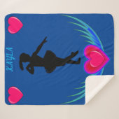 Blauwe Dance deken met ballerina en roze harten. (Voorkant (horizontaal))