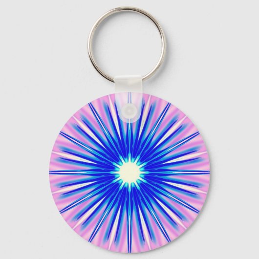 blauwe dandelion op roze sleutelhanger (Voorkant)