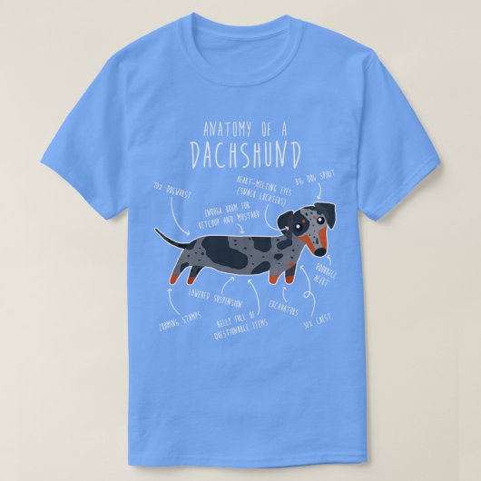 Blauwe Dappel Dachshund Hond Anatomie T-shirt (Design voorkant)