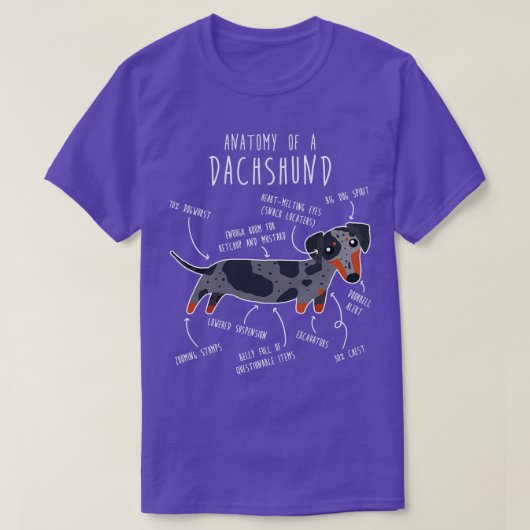 Blauwe Dappel Dachshund Hond Anatomie T-shirt (Design voorkant)