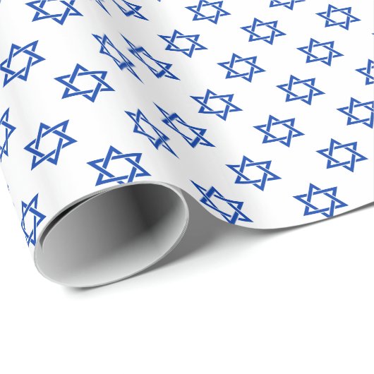 Blauwe Davidsster op wit Cadeaupapier (Rol Hoek)