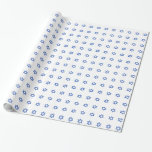Blauwe Davidsster op wit Cadeaupapier<br><div class="desc">Papier omwikkelen met een blauw davidster (Magen David) patroon op een witte achtergrond. . Ideaal voor joodse feestdagen en gelegenheden zoals Chanoeka (Chanoeka),  Bar Mitswa of Bat Mitswa.</div>