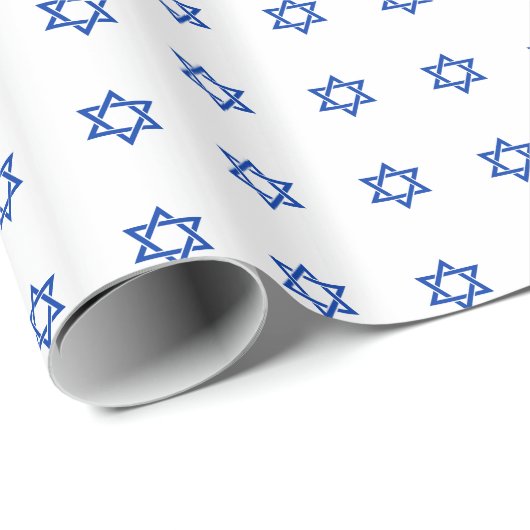 Blauwe Davidsster op wit Cadeaupapier (Rol Hoek)