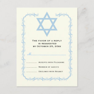 Blauwe Davidster Damask Bat Mitswa antwoordkaart RSVP Kaartje