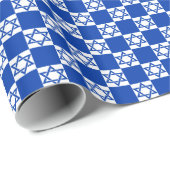 Blauwe Davidster op blauw/wit geruit Cadeaupapier (Rol Hoek)