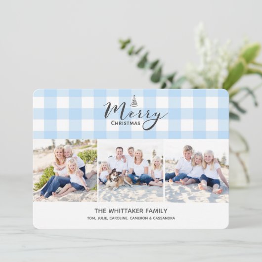 Blauwe de 3-foto van de Gingang Kerstkaart (Staand voorkant)