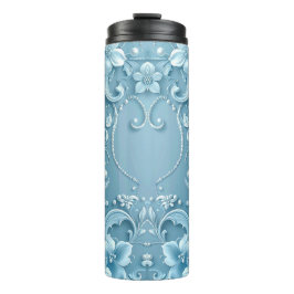 Blauwe decoratieve bloem-thermobeker thermosbeker