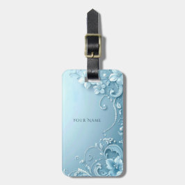 Blauwe decoratieve bloemen bagagelabel