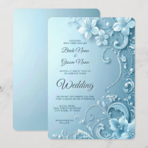 Blauwe decoratieve bloemen bruiloftsinvitaties