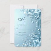 Blauwe decoratieve bloemen RSVP-kaart RSVP Kaartje (Voorkant)