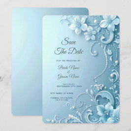 Blauwe decoratieve bloemen save the date