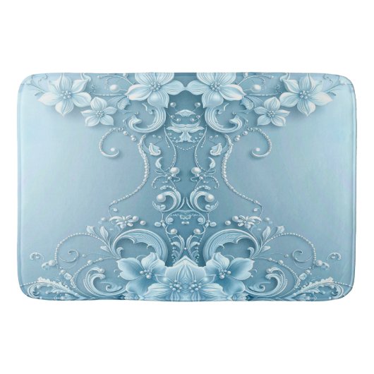 Blauwe decoratieve bloemenbadmat badmat (Voorkant)