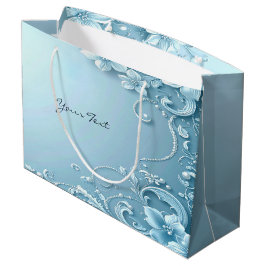 Blauwe decoratieve bloemengeschenkzak groot cadeauzakje