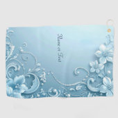 Blauwe decoratieve bloemengolfhanddoek golfhanddoek (Horizontaal)
