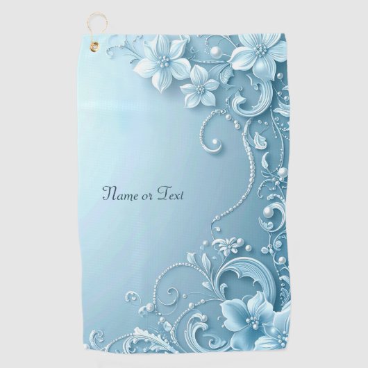Blauwe decoratieve bloemengolfhanddoek golfhanddoek (Voorkant)