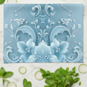 Blauwe decoratieve bloemenkleedhanddoek theedoek (Gevouwen)
