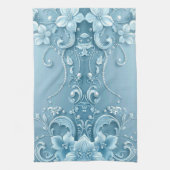 Blauwe decoratieve bloemenkleedhanddoek theedoek (Verticaal)