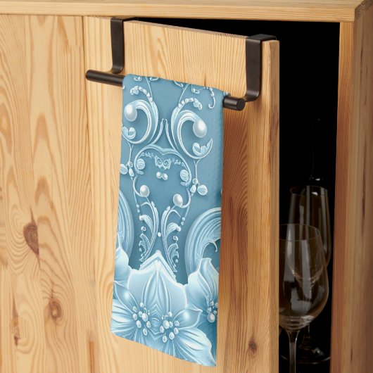Blauwe decoratieve bloemenkleedhanddoek theedoek (Derde Gevouwen)