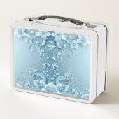 Blauwe decoratieve bloemenlunchbox (Achterkant)