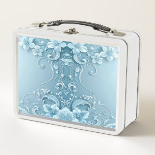 Blauwe decoratieve bloemenlunchbox