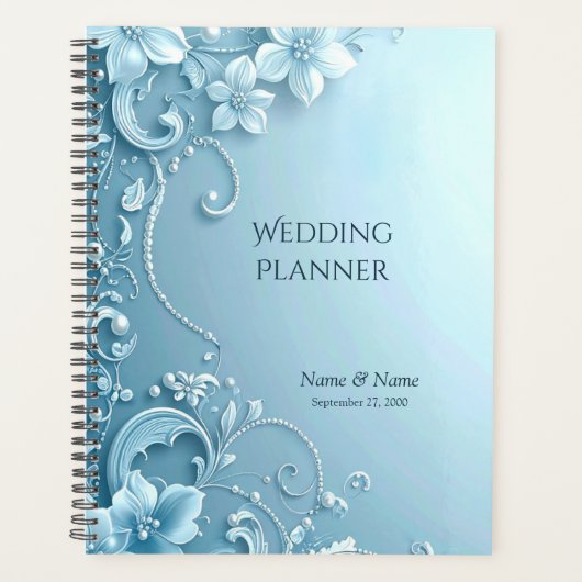 Blauwe decoratieve bloemenplanner planner (Voorkant)