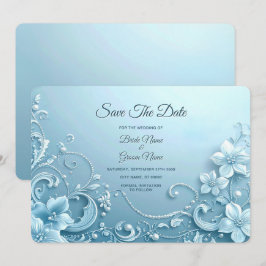 Blauwe decoratieve bloemensave-the-date save the date
