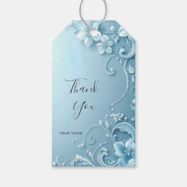 Blauwe decoratieve bloemensieraden gift tag cadeaulabel