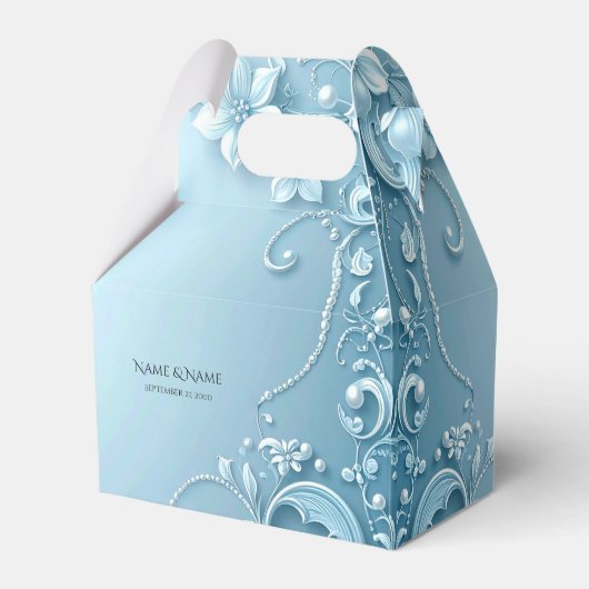 Blauwe decoratieve bloemensieradendoos bedankdoosjes (Voorkant Zijde)
