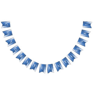 Blauwe decoratieve bloemenslinger vlag vlaggetjes