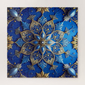 Blauwe decoratieve bloemenspelpuzzel legpuzzel (Horizontaal)