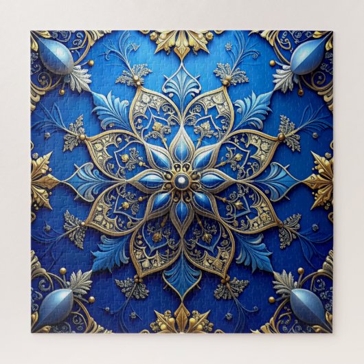 Blauwe decoratieve bloemenspelpuzzel legpuzzel (Verticaal)