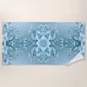 Blauwe decoratieve bloemenstrandhanddoek strandlaken (Voorkant)